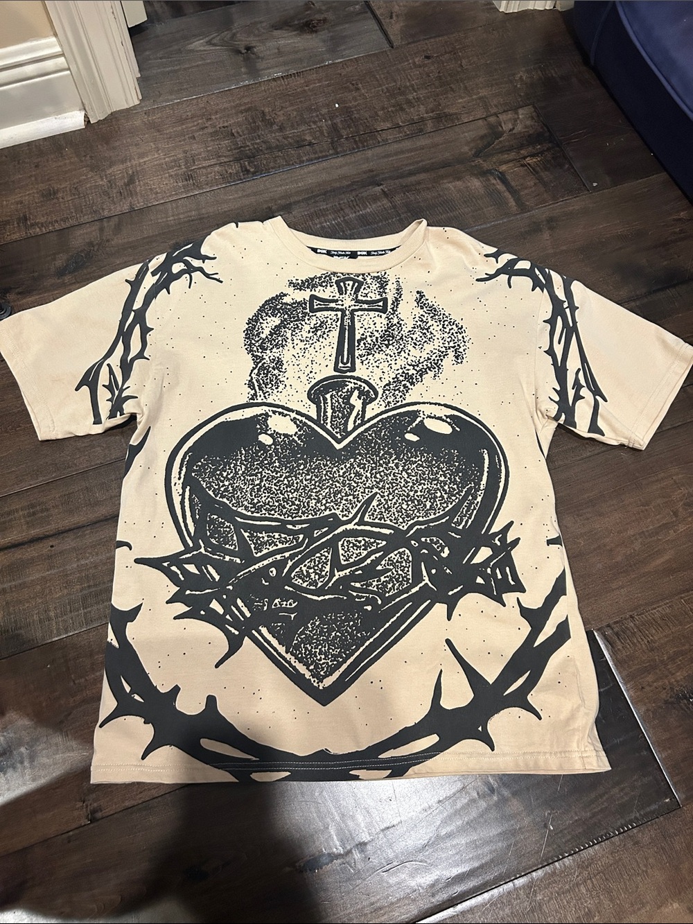 DGK Beige Short Sleeve Tee with Black Heart & Thorn Graphic